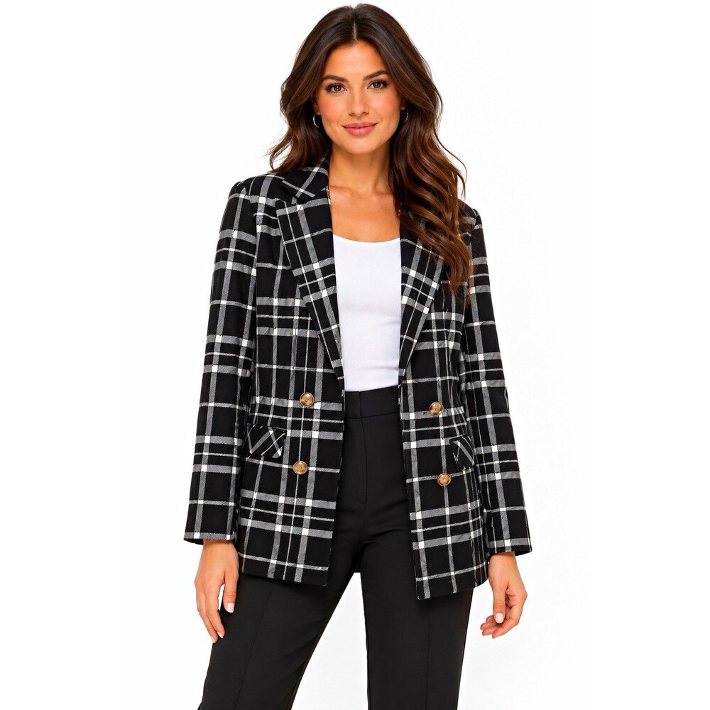 Topshop Black White Plaid Check Window Pane Open Front Blazer Jacket Shacket 10